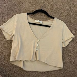 American Threads beige button-up short sleeve cardigan - size medium